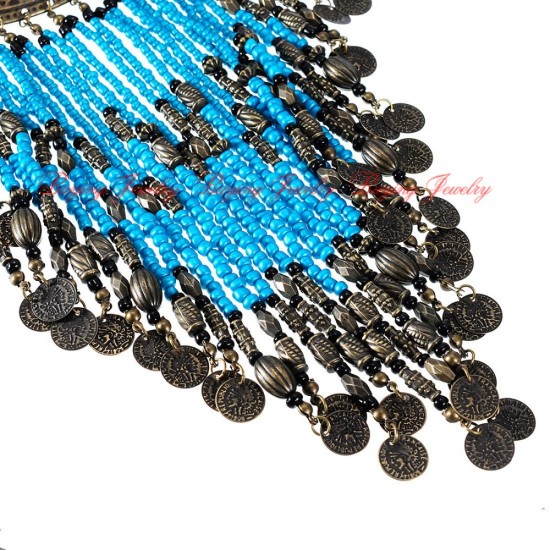 Resin Tussles Short Chocker Bead Necklace (Light Blue Color)