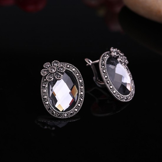 Luxury Grey Crystal Ear Studs, Pendent Necklace, 17mm Ring