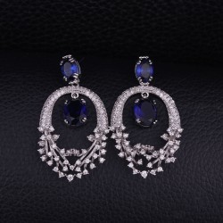 Luxury Cubic Zirconia Dangle Earrings(Platinum And Blue)