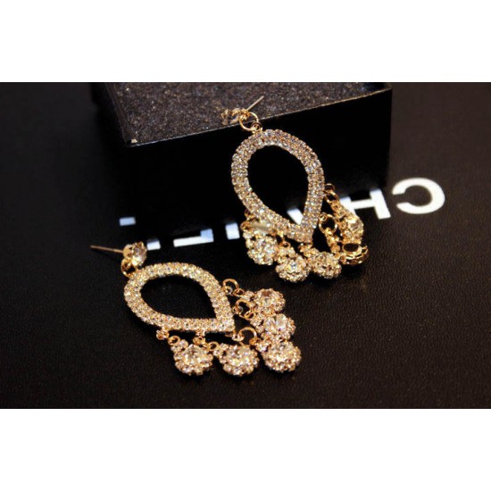 Luxury Cubic Zirconia Water Drop  Chandelier Earrings (Gold Colour)
