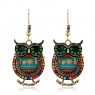 Cute Multicolour Beads Wise Owl Earrings (Green Colour)