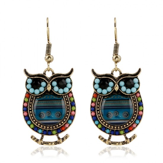 Cute Multicolour Beads Wise Owl Earrings (Blue Colour)