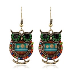 Cute Multicolour Beads Wise Owl Earrings (Green Colour)