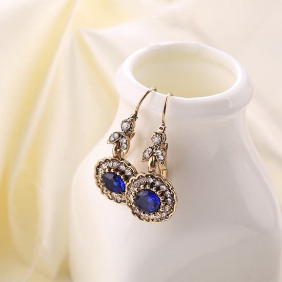 Vintage Golden Blue Crystal Antique Look Earrings