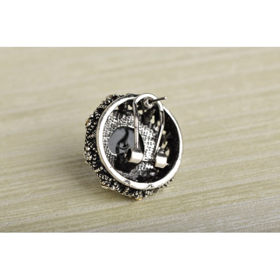Vintage Silver Black Round Crystal Jewelry Set