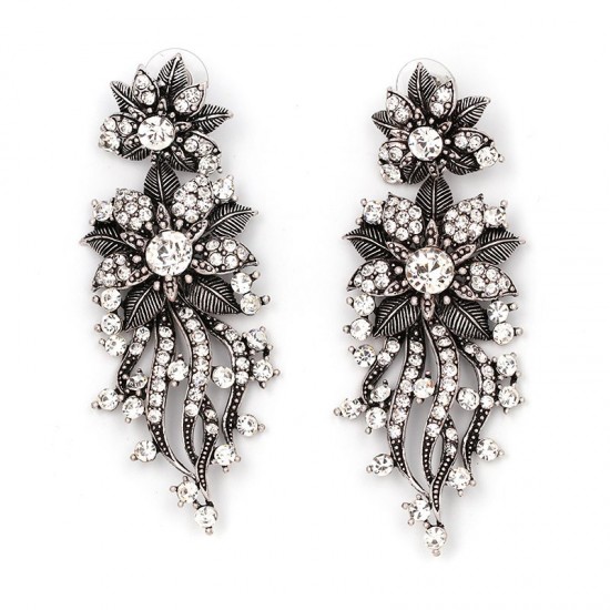Floral Chandelier Earrings (Antique Silver)