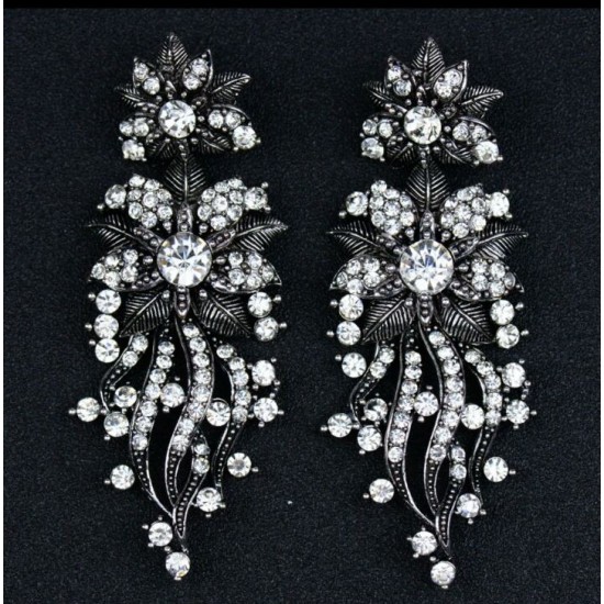 Floral Chandelier Earrings (Antique Silver)