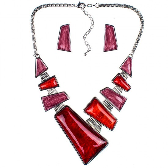 African Red Resing Stone Necklace+Earrings