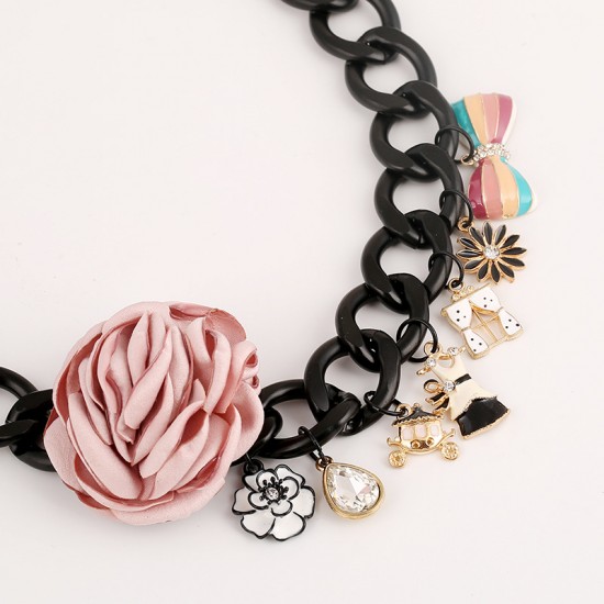 Cute Charm Pink Rose Geometric Necklace