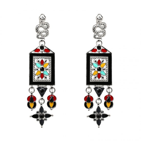 Colourful Enamel Chandelier Drop Earrings (Black Colour)