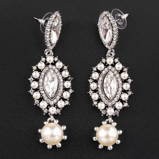 Antique Silver Imitation Pearl Chandelier Earrings