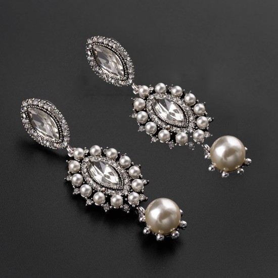 Antique Silver Imitation Pearl Chandelier Earrings