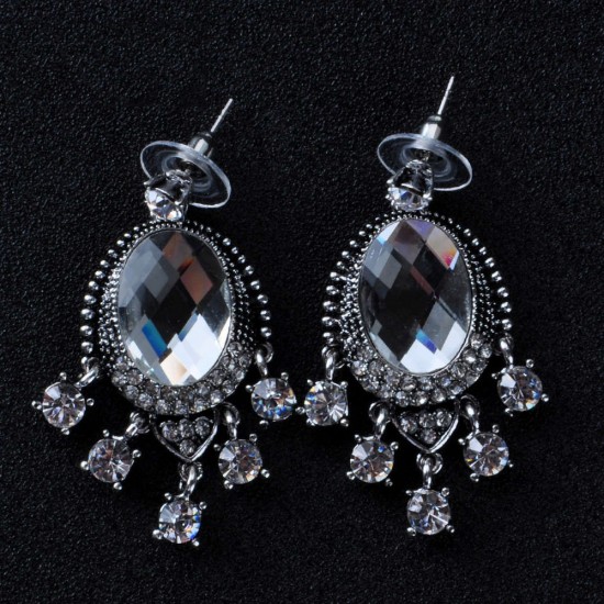 Oval Drop Earrings (Vintage Silver)
