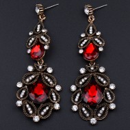 Vintage Gold And Deep Red Large Chandelier Earrings