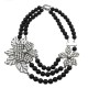 Rhinestone Flower Multilayered Pearl Necklace (Black Color)