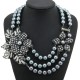 Rhinestone Flower Multilayered Pearl Necklace (Gray Color)