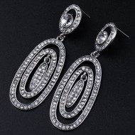 Large Oval Crystal Dangle Earrings (Silver Color)