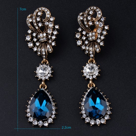 Big Baroque Vintage Crown Dangler Earrings(Gold And Blue)