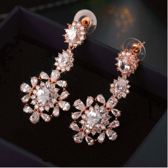 Luxury Cubic Zirconia Marquise Rose Gold Chandelier Earrings