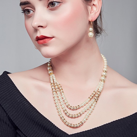 High Quality Glass Pearl Gold Plated Necklace Earrings Set