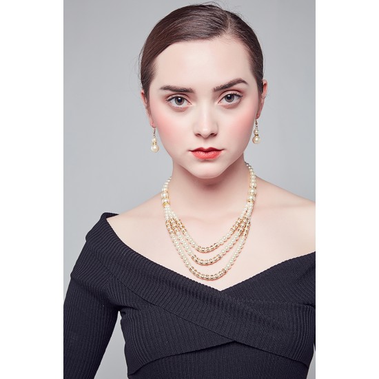 High Quality Glass Pearl Gold Plated Necklace Earrings Set