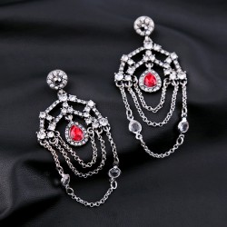 Antique Silver 3-Rows Dangling Crystal Earrings