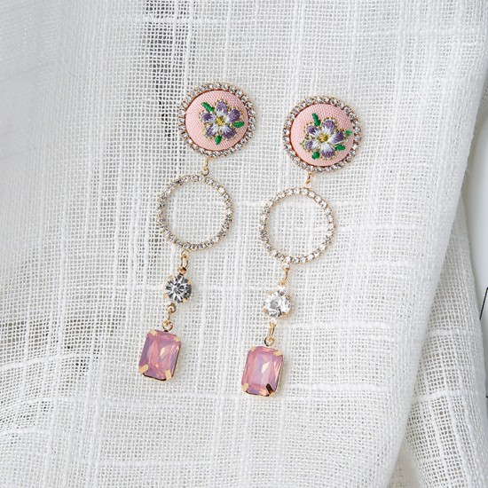 Vintage Style Embroidery Flower Rhinestone Earrings
