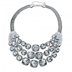 Glass Bead Chunky Chain Necklace (Silver Color)