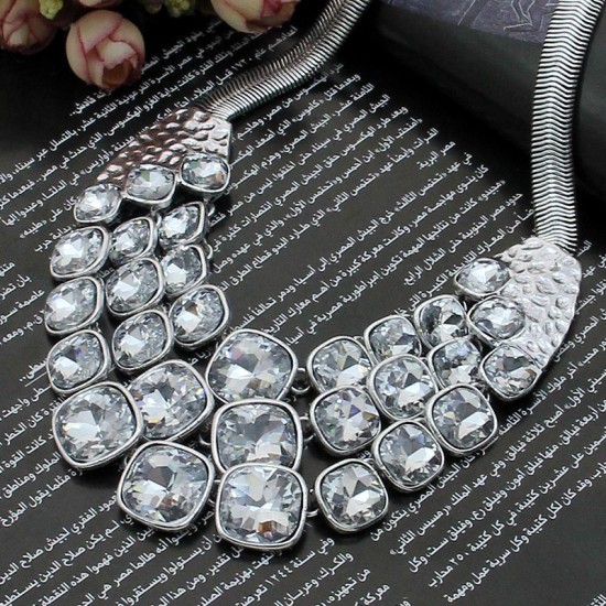 Glass Bead Chunky Chain Necklace (Silver Color)