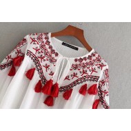 Retro Embroidered Tussle Cotton Blouse