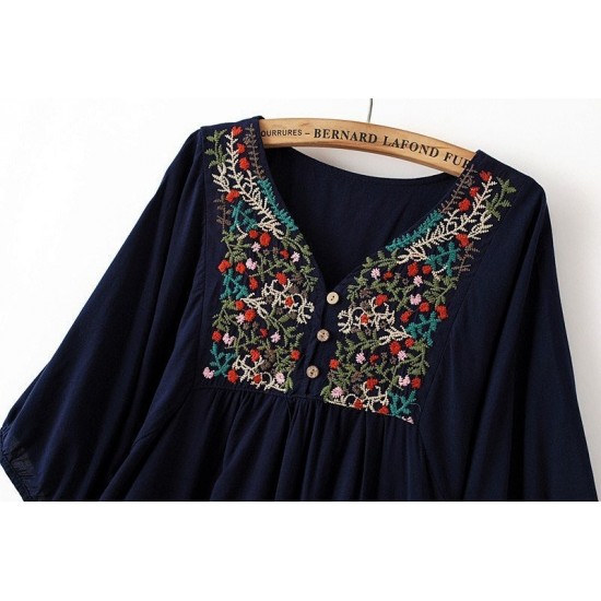 Women's Top - Summer Style Cotton Embroidered Top (Blue Colour)