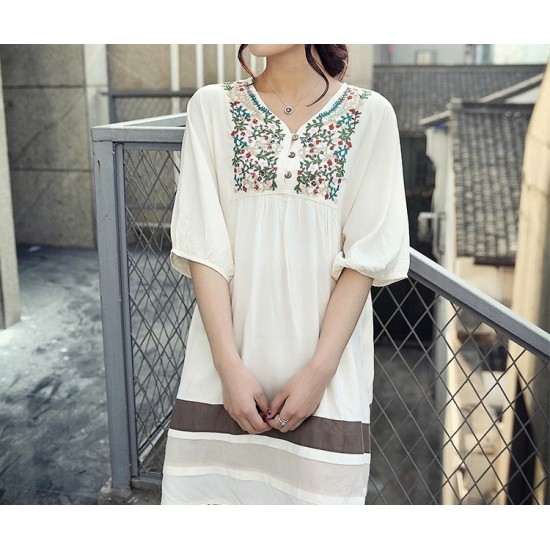 Women's Top - Summer Style Cotton Embroidered (Cream Colour)