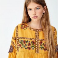 Embroidered Bishop Sleeve Loose Casual Blouse