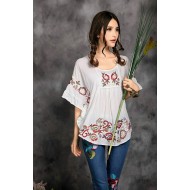  Bat Sleeve Embroidered Blouse (WHITE)
