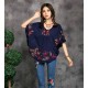  Bat Sleeve Embroidered Blouse (BLUE)